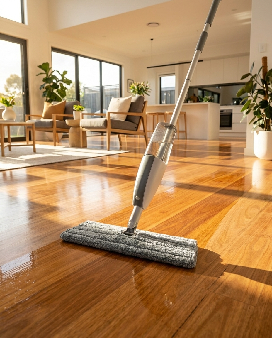 Orange Kleen Polish Mop Pads Grey — polished timber floors streak-free lifestyle